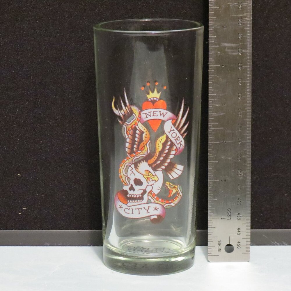 Ed Hardy Designs High Ball "New York City" Drinking Glass 6.25” Tall Cocktail